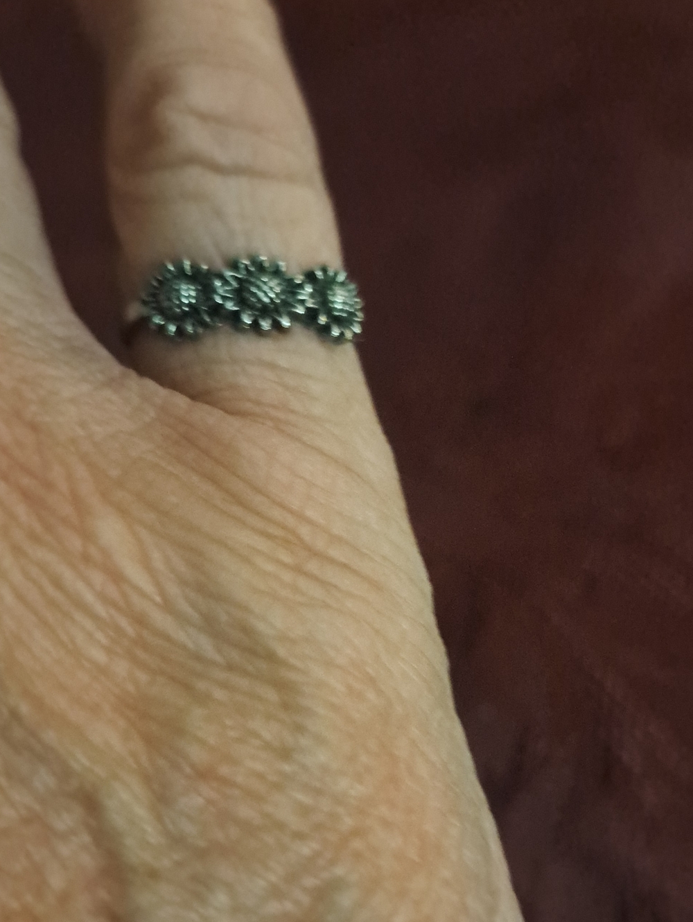 Women's Silver Flower Triple Sunflower Stackable Ring Size: 6